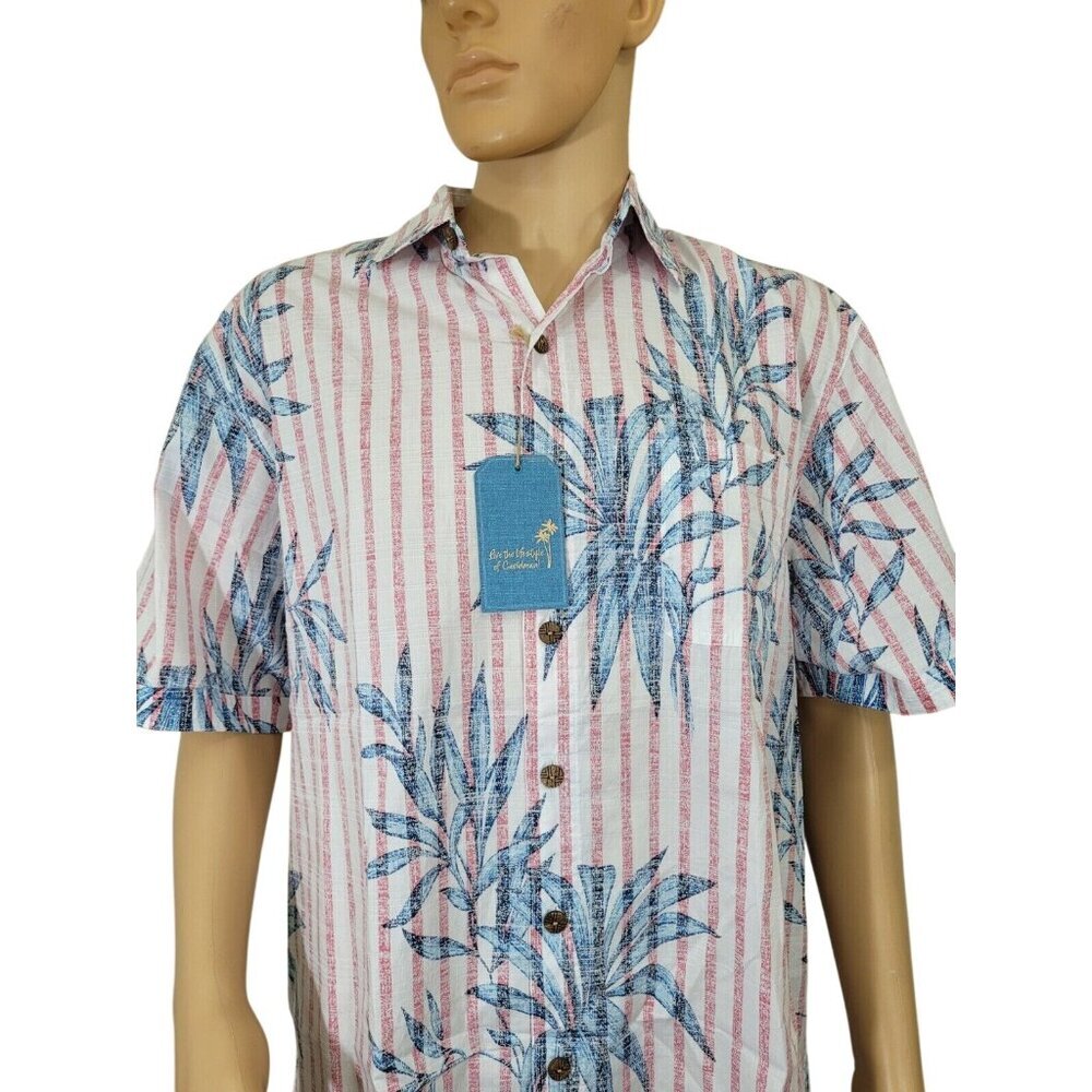 Caribbean Men's Shirt Size XL Stripe Floral Graphic Hawaiian Short Sleeve New 37